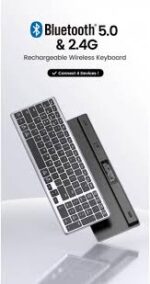 Model: UG-15258 (KU005) Connectivity: Bluetooth 5.0 and 2.4G wireless Multi-Device: Up to 4 devices simultaneously Battery: Built-in 400 mAh rechargeable lithium battery Charging Port: USB-C Battery Life: Up to 3 months on a single charge Transmission Range: Up to 10 meters Key Layout: 99 keys Key Switches: Scissor-switch Dimensions: Approximately 365 x 123 x 7.1 mm Material: Aluminum alloy and PVC Features: Auto-sleep mode, 6-degree tilt angle, non-slip pads