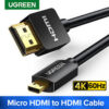 Ugreen Micro HDMI to HDMI 4K Cable Male to Male Black 1m - UG- 30148
