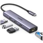 Ugreen UG- 60600 USB-C to 3×USB3.0 Hub+RJ45 (1000M) Ethernet Adapter