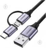 Ugreen USB-A to Micro USB + USB Type-C Cable 1m (Black) UG- 30875