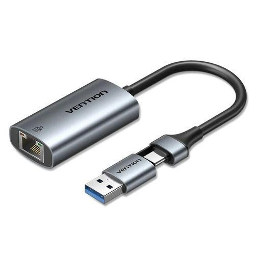 Vention USB-C + USB-A to Gigabit Ethernet Adapter 0.15M Gray Aluminum Alloy Type