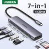 Ugreen UG- 15214 7 in 1 Multifunction Adapter USB-C To USB 3.0 A ( 2 port) + USB-C + 4K HDMI + SD & TF Card reader +PD