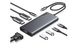 Ugreen UG- 15600 9-in-1 USB-C Multifunction Adapter CM498 USB-C to USB 3.0 (3 Ports) + 4K HDMI + VGA + Gigabit Ethernet + SD & TF Card Reader