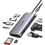 Ugreen UG-45520 11-in-1 USB-C hub with 4K@60Hz HDMI + VGA, 2x USB-C 10Gbps + USB-A 3.2/3.0 ports, 100W PD charging, Gigabit Ethernet, SD/TF, 3.5mm audio jack.