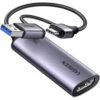 UGREEN UG-25854 HD USB video capture card. 4K @ 30Hz HDMI input, 1080p @ 60fps capture output. Dual USB-A and USB-C interface. Plug and play, no drivers needed.