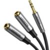 Ugreen UG- 20816 3.5mm Male to 2 Female Audio Cable 20cm (Black)