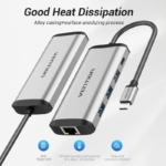 Vention USB-C MULTI-FUNCTIONAL 5 in 1 DOCKING STATION Type C to USB 3.0(3 ports), Gigabit Ethernet, PD Docking Station