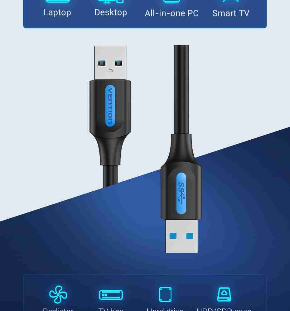 Vention USB 3.0 A Male to B Male Cable 1.5M Black PVC Type