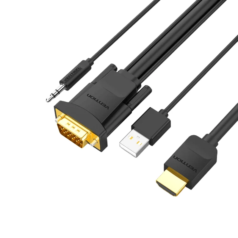 Vention Hdmi To Vga Cable With Audio Output And Usb Power Supply 1.5m Black - Abibg 1.5m
