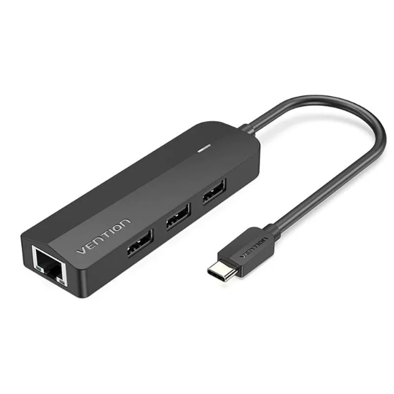 Vention USB-C to USB 3.0*3/RJ45/Micro-B HUB 0.15M Black ABS Type