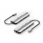 Vention USB C Multi-function 8 in 1 Docking Station to HDMI/USB3.0x3/RJ45/SD/TF/PD Docking Station 0.15M Gray Aluminum Alloy Type (100w)