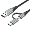 Vention USB 2.0 A Male to 2-in-1 Micro-B&USB-C Male 3A Cable 0.5M Gray Aluminum Alloy Type