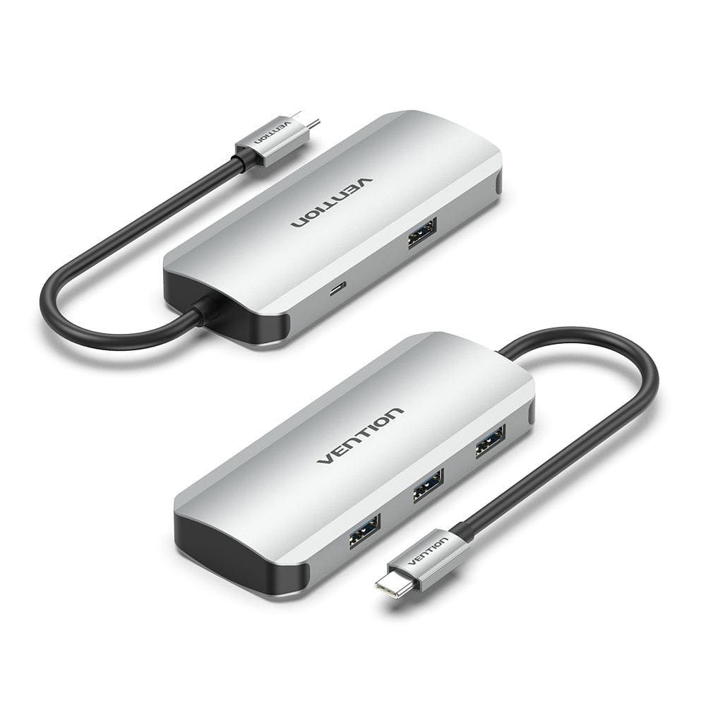 Vention USB-C to USB3.0x4/PD Hub 0.15M Gray Aluminum Alloy Type