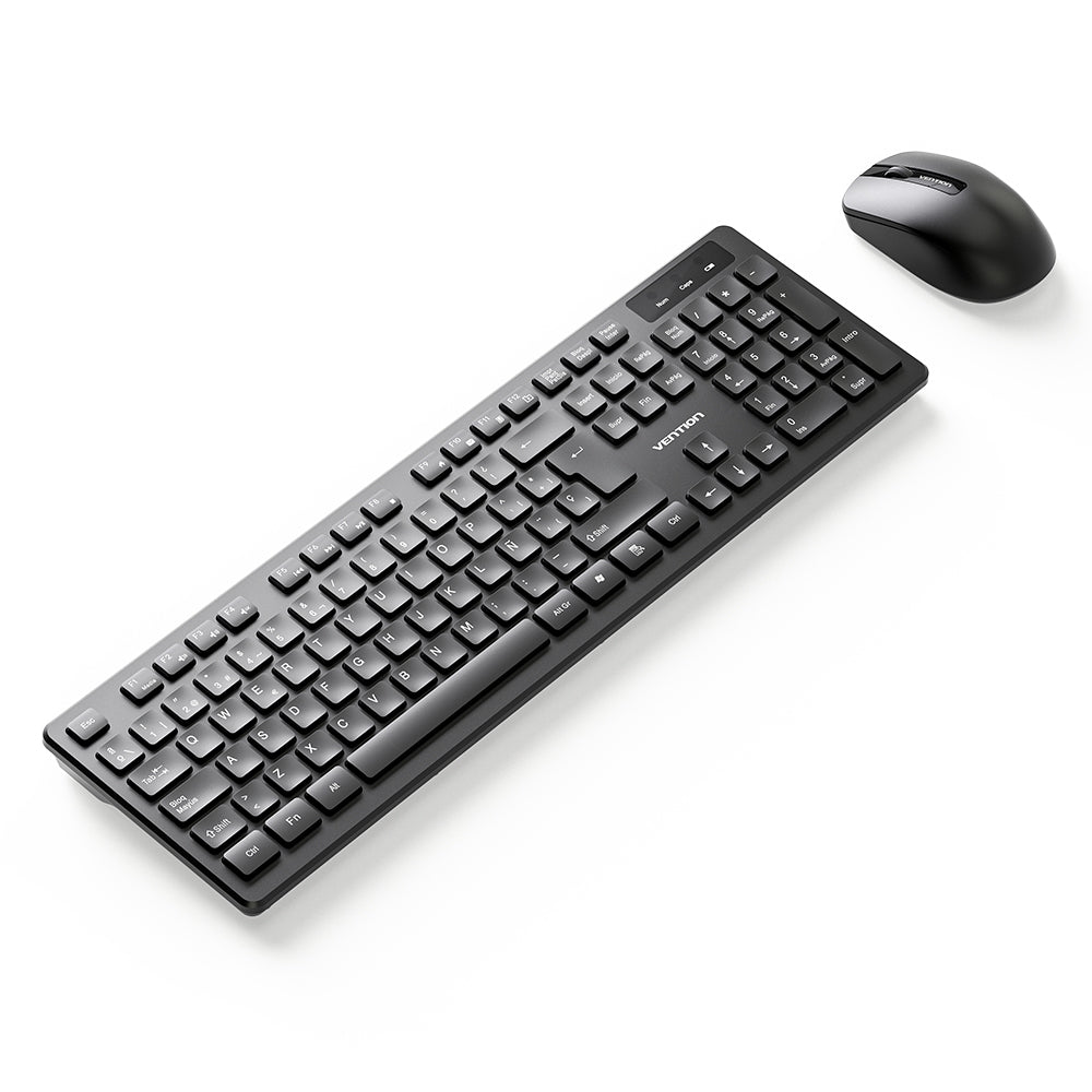 Vention Wireless Full-Sized Keyboard and Mouse Combo with Mouse Pad Black Slim Type - US English Layout