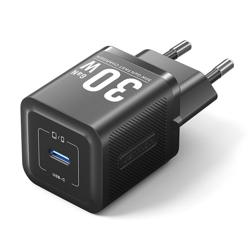 Vention 1-port USB-C GaN Charger(30W) UK-Plug Black