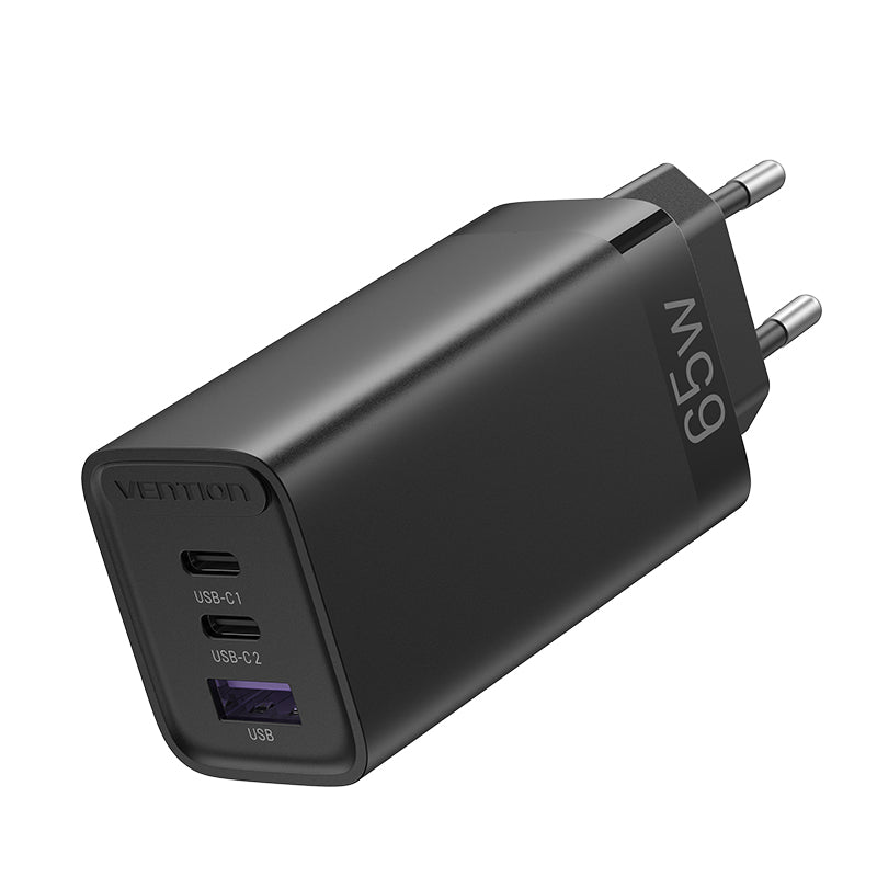 3-port USB(C+C+A) GaN Charger(65W/30W/30W) UK-Plug Black