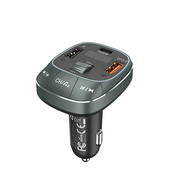 Vention 3-Port USB Car Charger with FM Transmitter 30W — Black