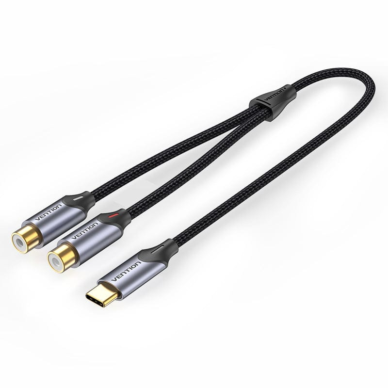 Vention USB-C Male to 2-Female RCA Cable 1.5M Gray Aluminum Alloy Type